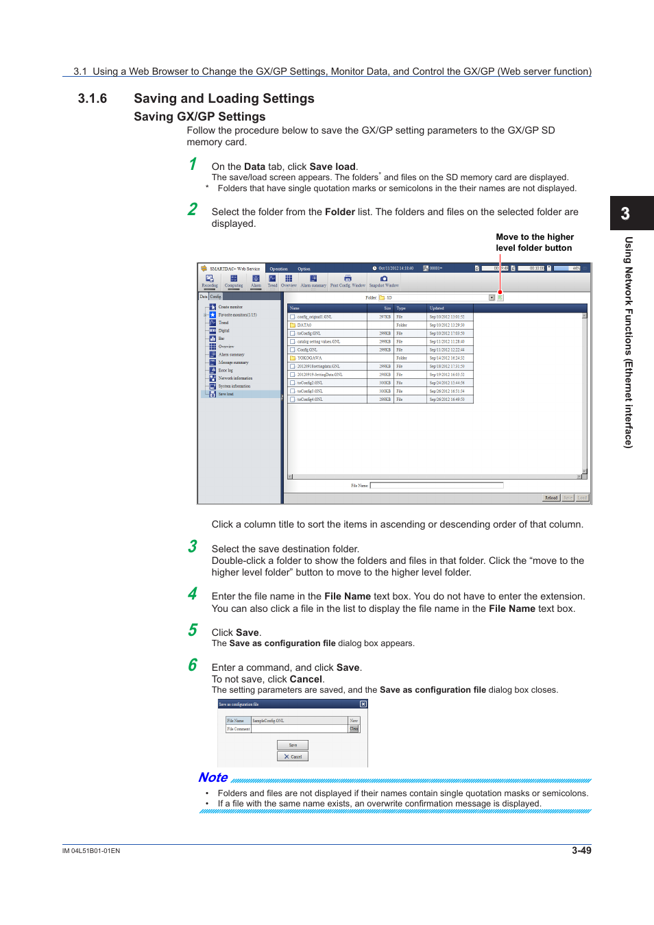 6 saving and loading settings, Saving and loading settings -49 | Yokogawa Touch Screen GP20 User Manual | Page 301 / 446