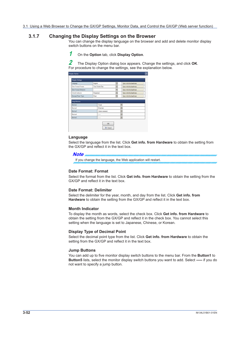 7 changing the display settings on the browser, Changing the display settings on the browser -52 | Yokogawa Touch Screen GP20 User Manual | Page 304 / 446