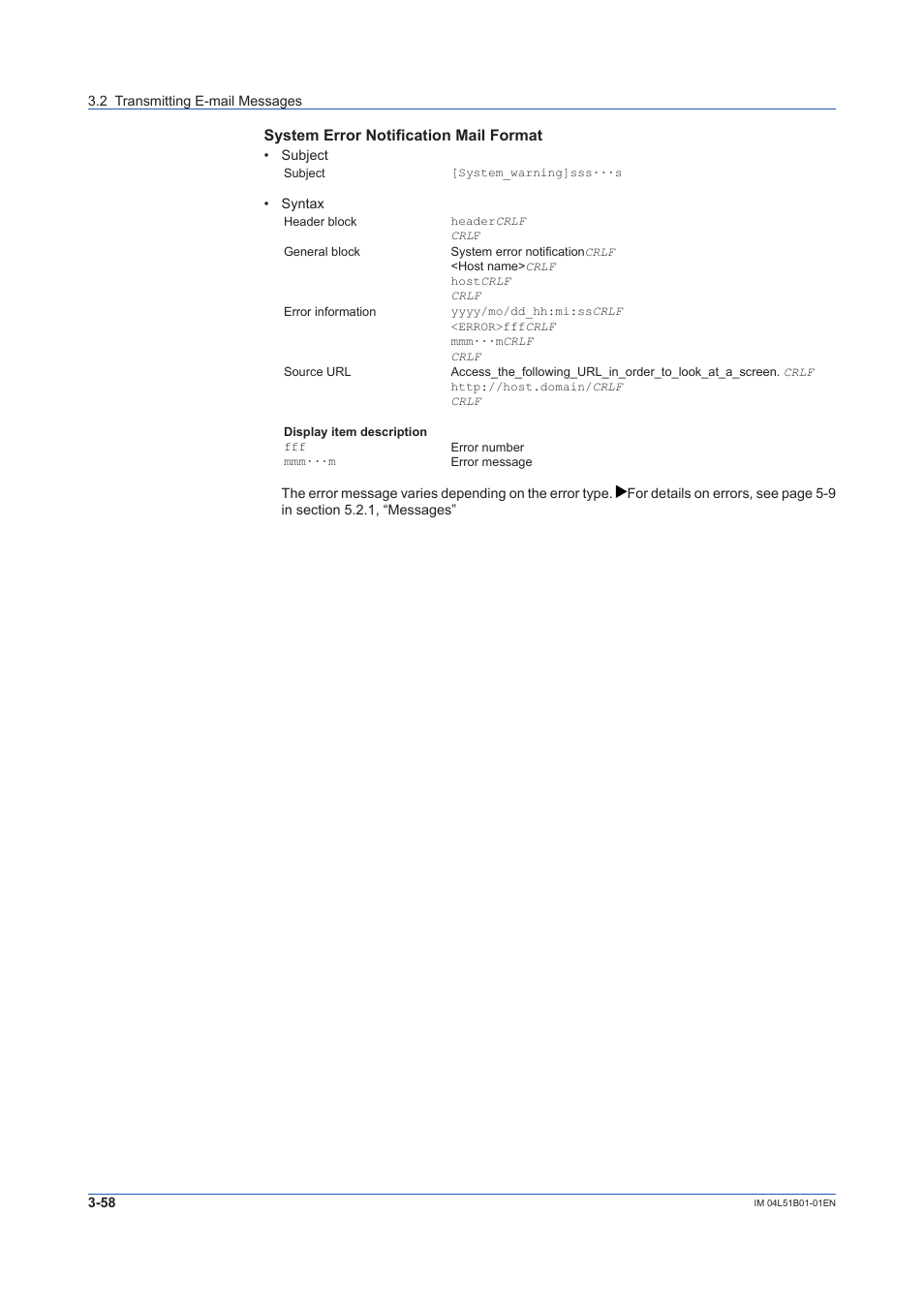 System error notification mail format | Yokogawa Touch Screen GP20 User Manual | Page 310 / 446