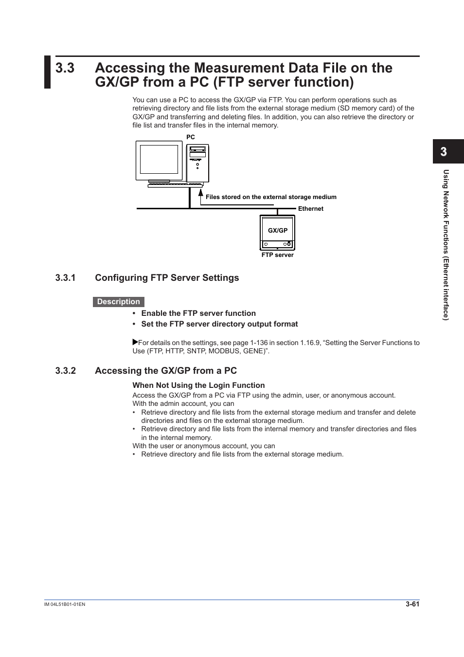 1 configuring ftp server settings, 2 accessing the gx/gp from a pc, Configuring ftp server settings -61 | Accessing the gx/gp from a pc -61 | Yokogawa Touch Screen GP20 User Manual | Page 313 / 446