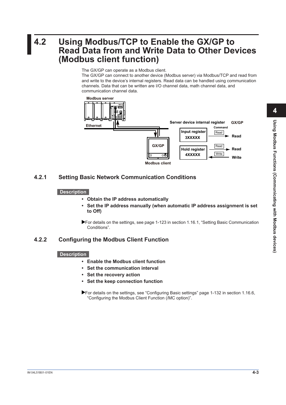 1 setting basic network communication conditions, 2 configuring the modbus client function, Setting basic network communication conditions -3 | Configuring the modbus client function -3 | Yokogawa Touch Screen GP20 User Manual | Page 323 / 446