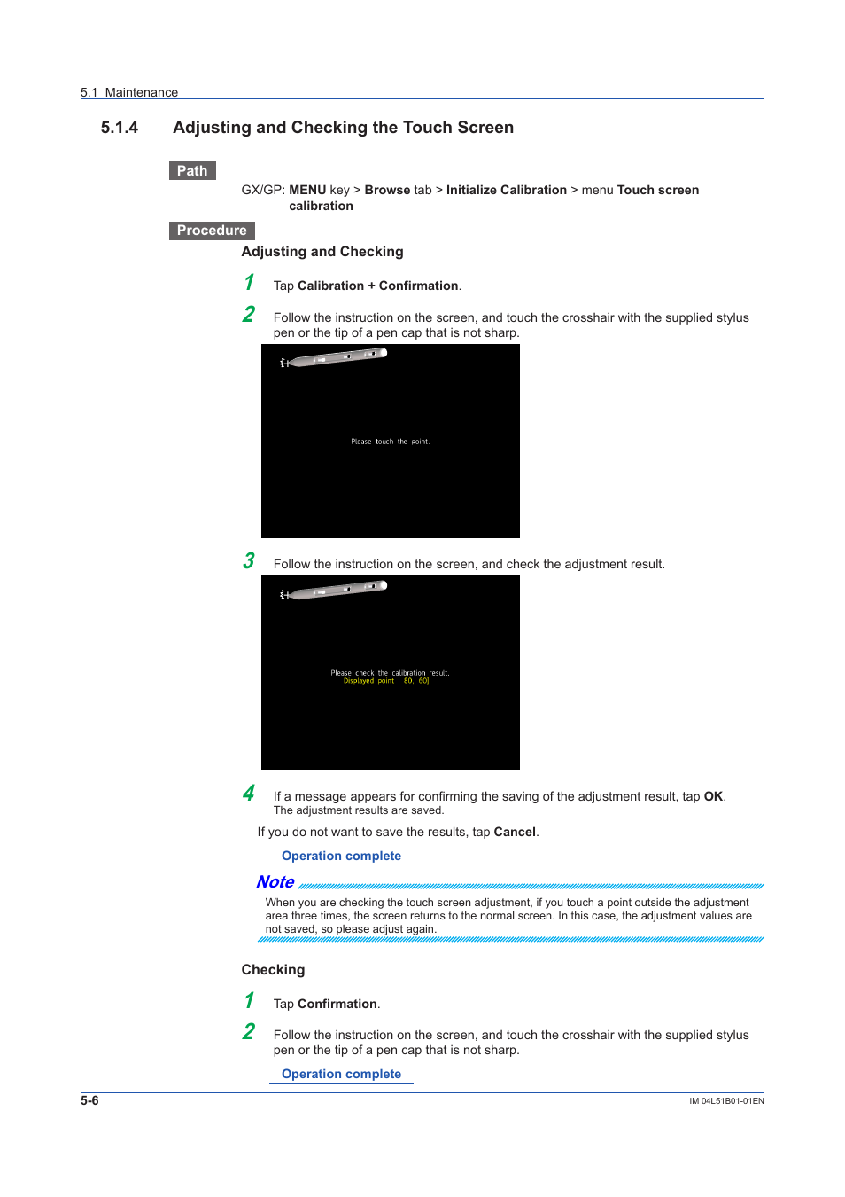 4 adjusting and checking the touch screen, Adjusting and checking the touch screen -6 | Yokogawa Touch Screen GP20 User Manual | Page 360 / 446