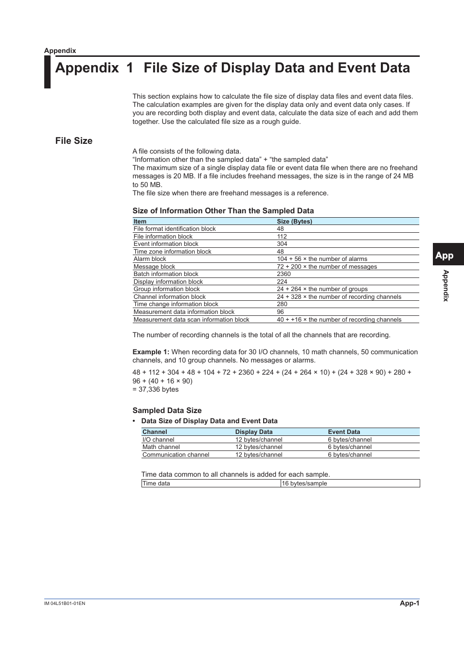 Appendix, File size | Yokogawa Touch Screen GP20 User Manual | Page 377 / 446