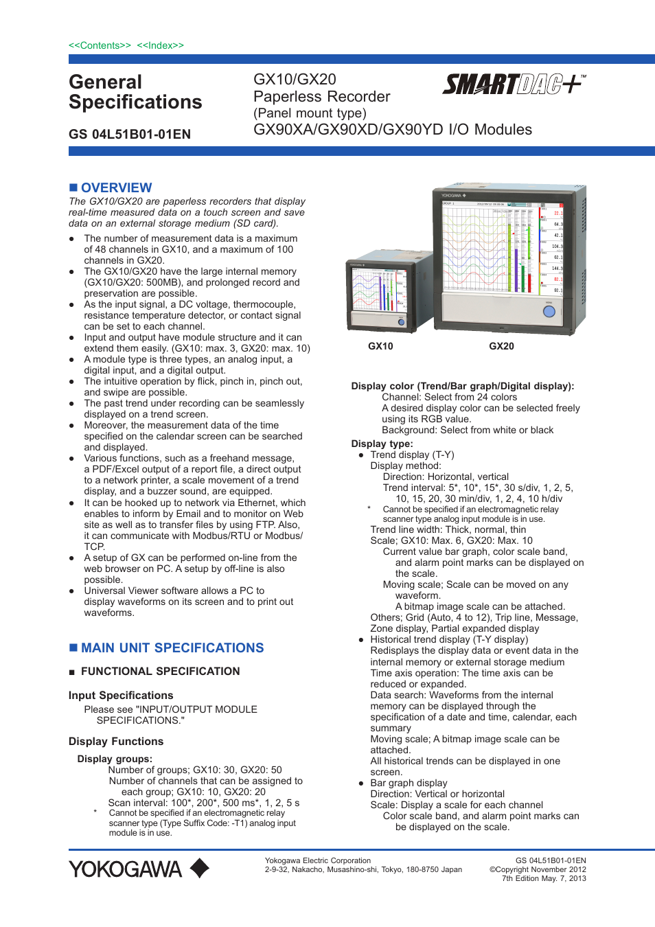 Gx10/gx20 general specifications, General specifications, Gx10/gx20 paperless recorder | Panel mount type), Overview, Main unit specifications | Yokogawa Touch Screen GP20 User Manual | Page 405 / 446