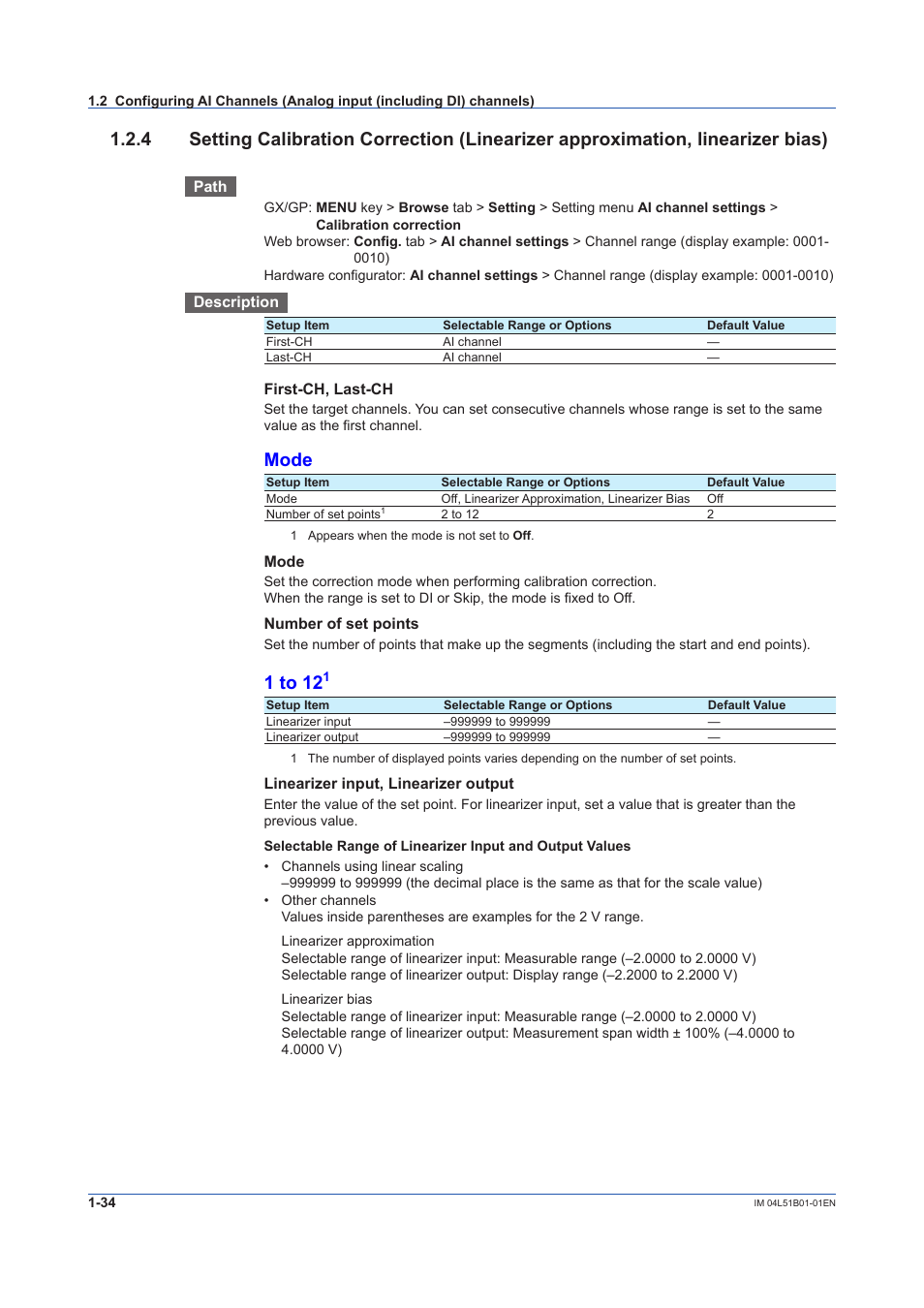 Mode, 1 to 12 | Yokogawa Touch Screen GP20 User Manual | Page 48 / 446