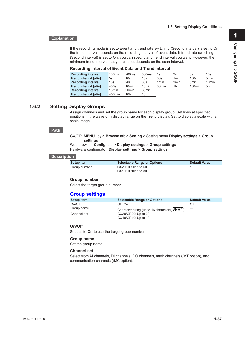 2 setting display groups, Setting display groups -67, Group settings | Yokogawa Touch Screen GP20 User Manual | Page 81 / 446