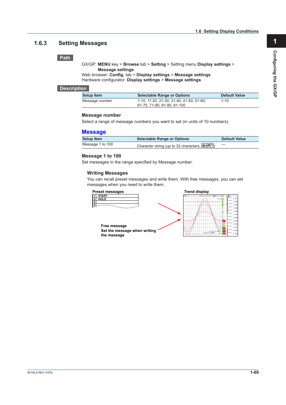 3 setting messages, Setting messages -69, App 1.6.3 setting messages | Message | Yokogawa Touch Screen GP20 User Manual | Page 83 / 446