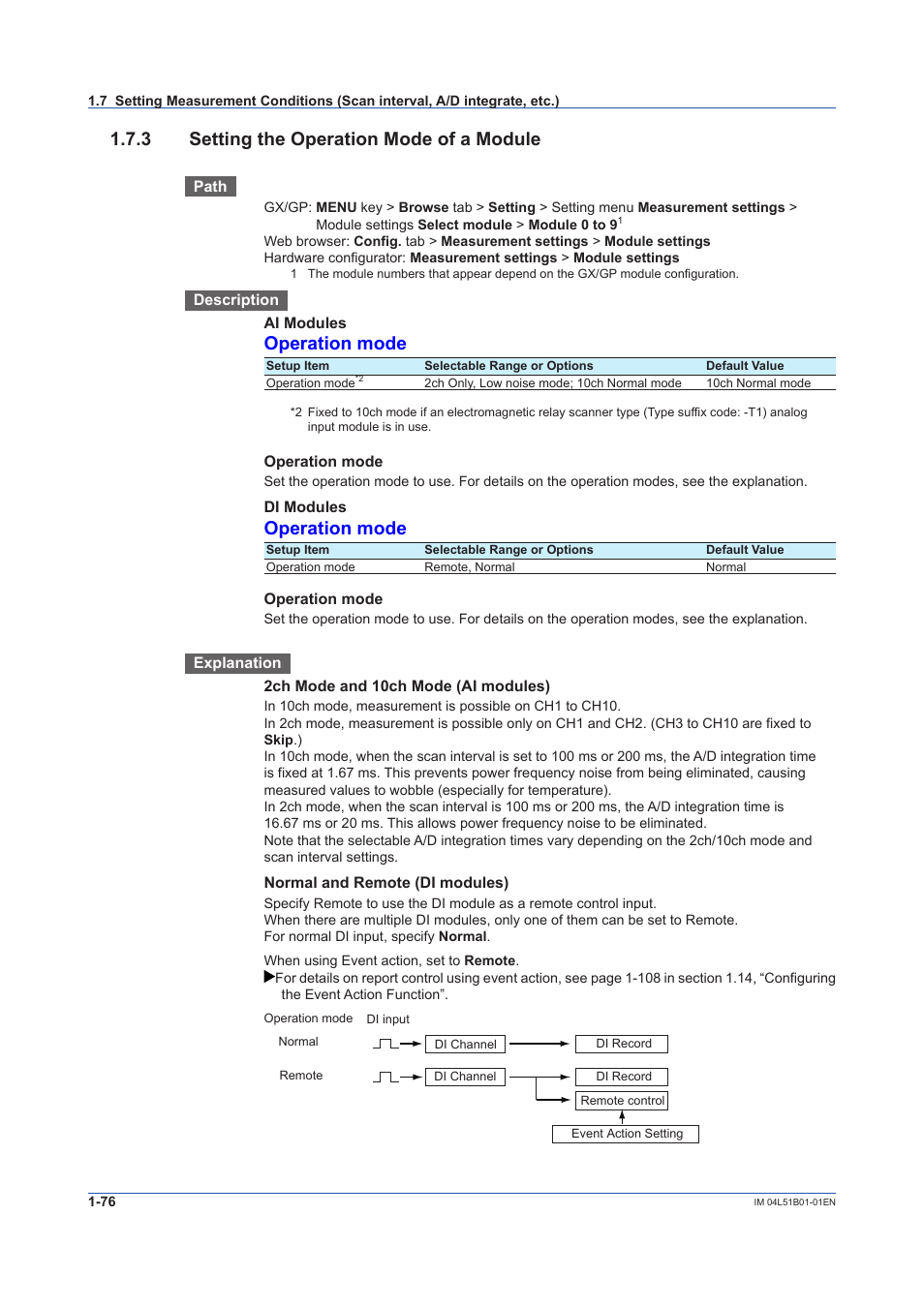 3 setting the operation mode of a module, Setting the operation mode of a module -76, Operation mode | Yokogawa Touch Screen GP20 User Manual | Page 90 / 446