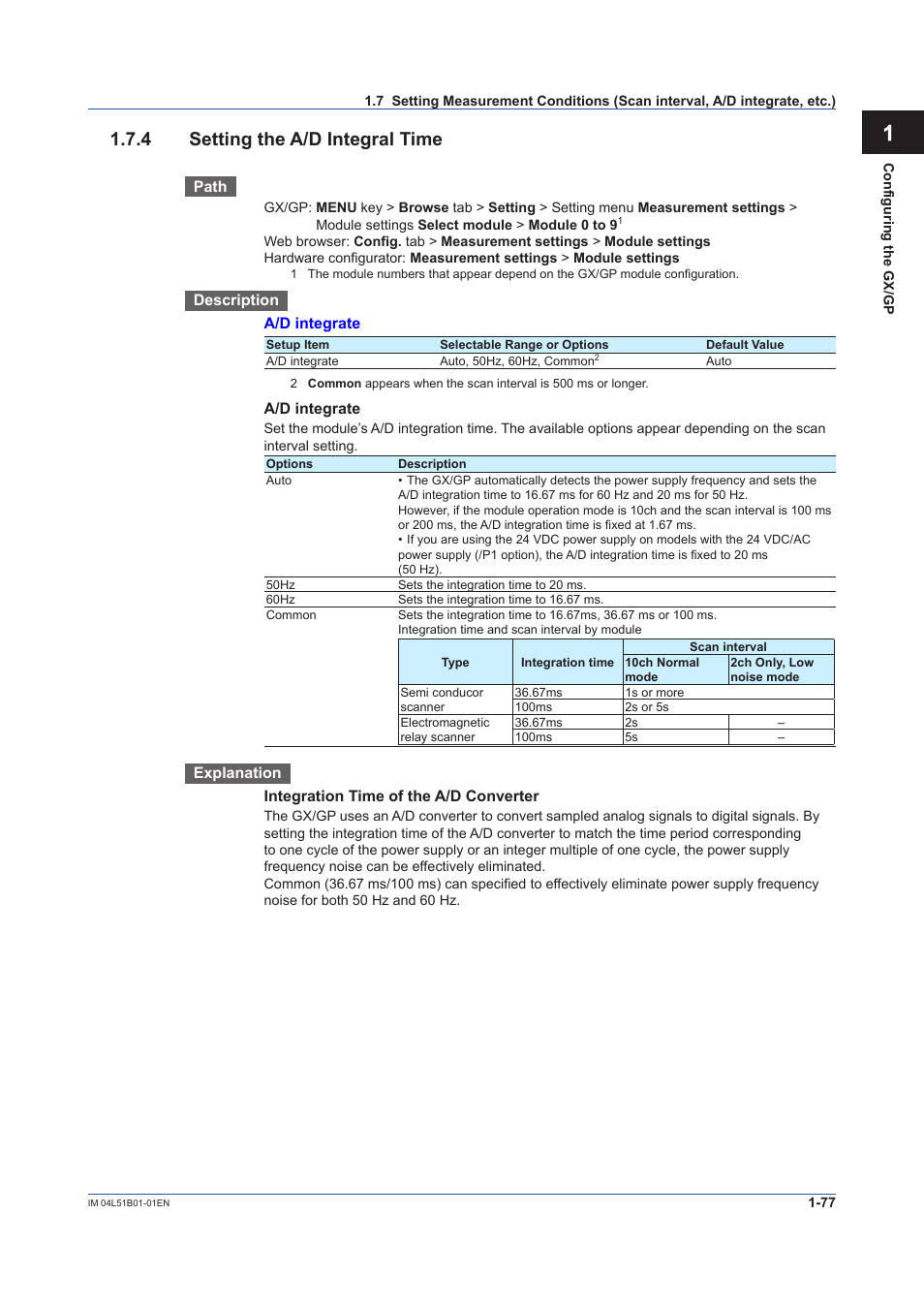 4 setting the a/d integral time, Setting the a/d integral time -77, App 1.7.4 setting the a/d integral time | Yokogawa Touch Screen GP20 User Manual | Page 91 / 446