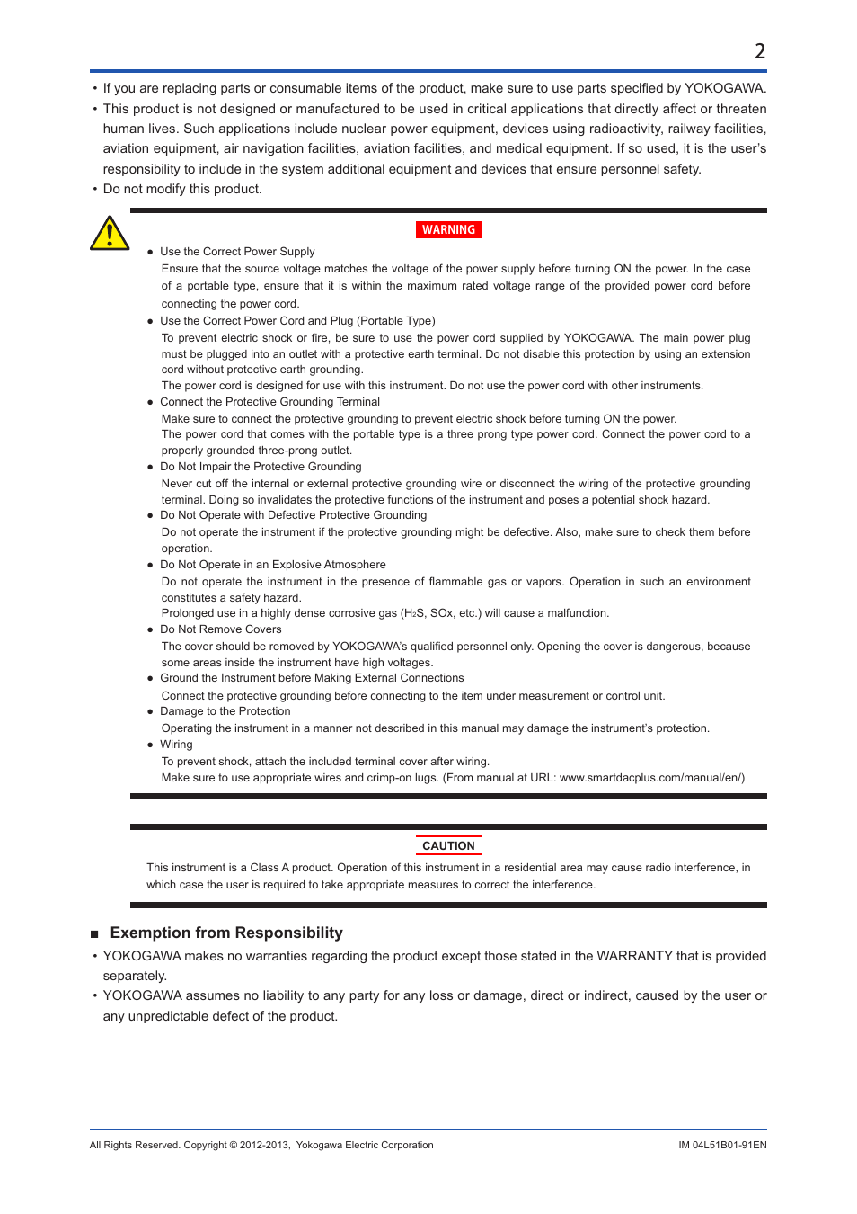 Exemption from responsibility | Yokogawa Touch Screen GP20 User Manual | Page 2 / 4