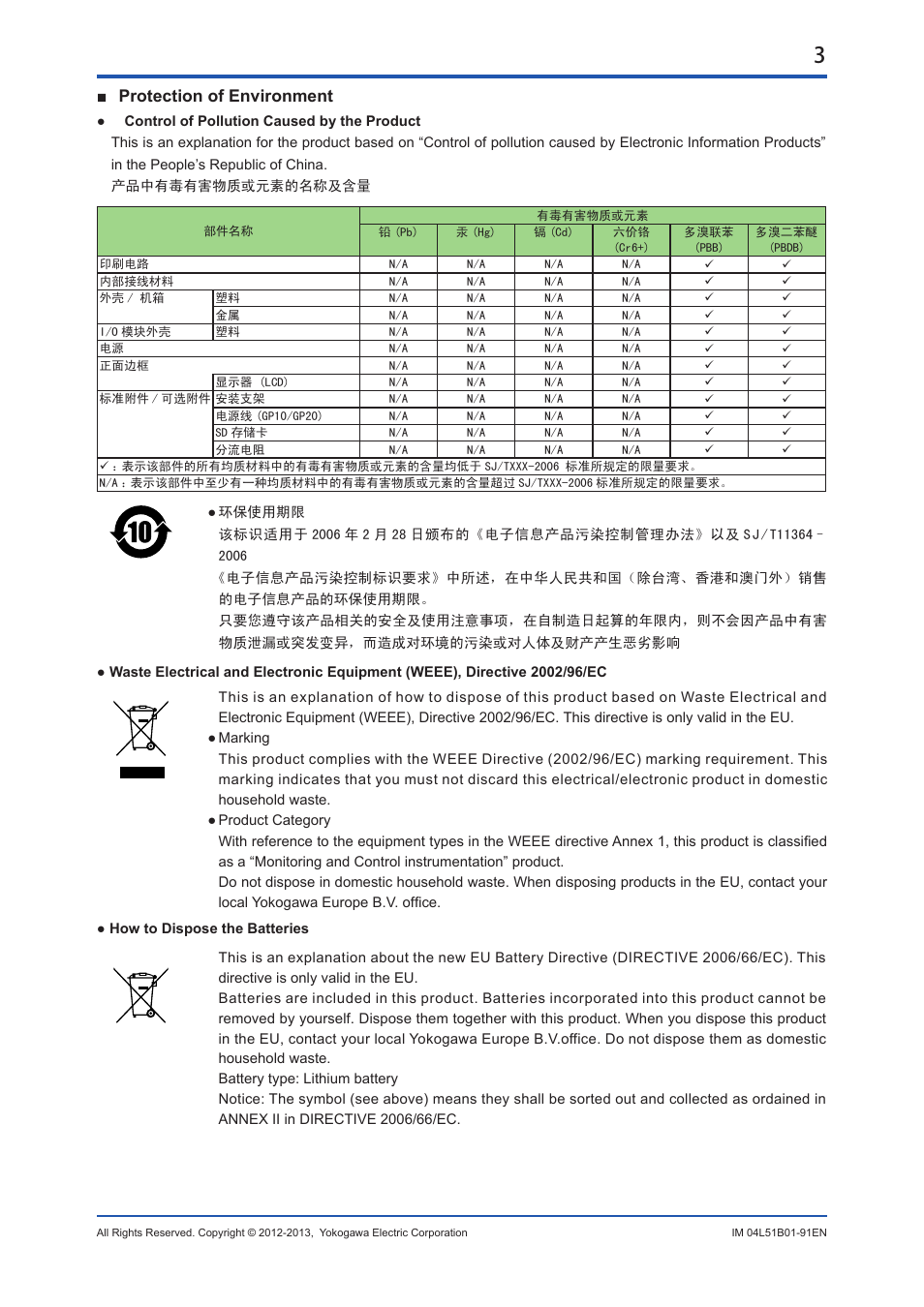 Protection of environment | Yokogawa Touch Screen GP20 User Manual | Page 3 / 4
