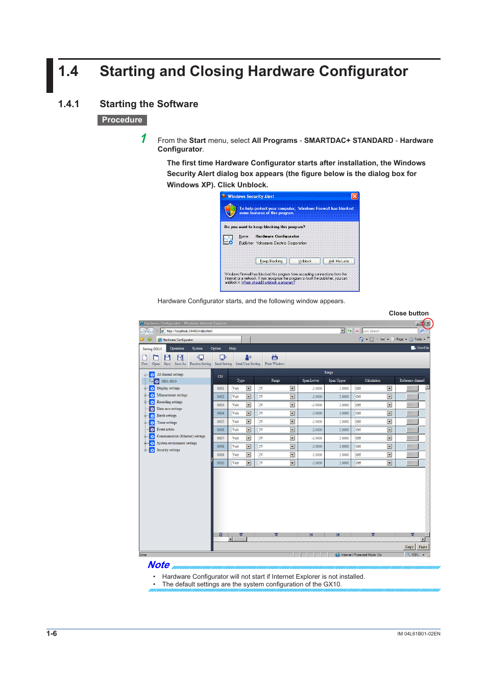 4 starting and closing hardware configurator, 1 starting the software, Starting and closing hardware configurator -6 | Starting the software -6 | Yokogawa Touch Screen GP20 User Manual | Page 16 / 54