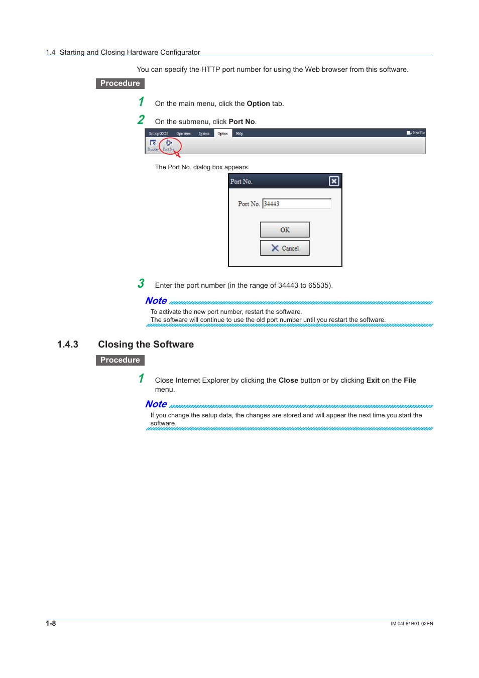 3 closing the software, Closing the software -8 | Yokogawa Touch Screen GP20 User Manual | Page 18 / 54