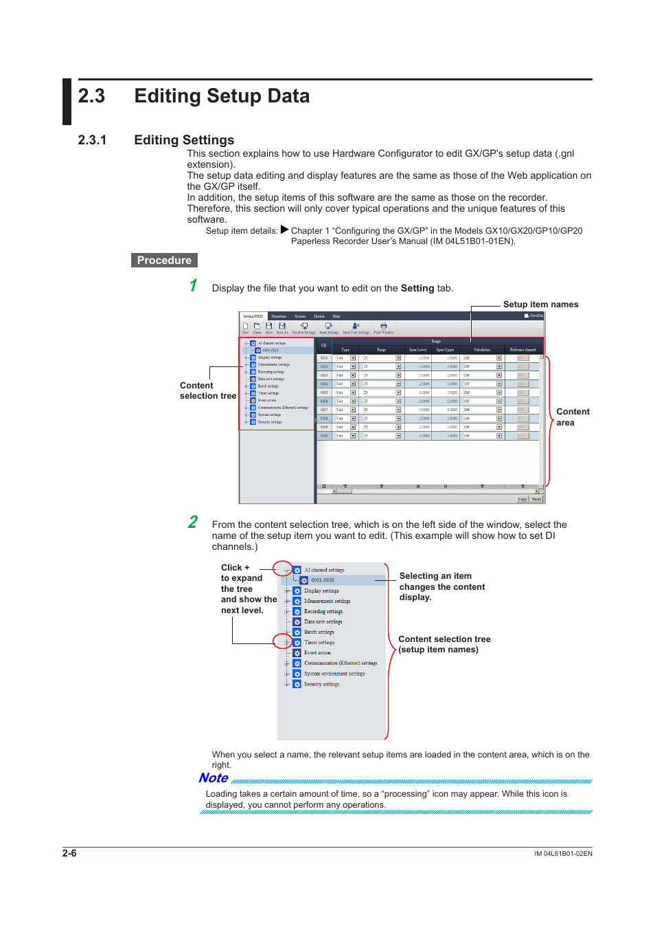 3 editing setup data, 1 editing settings, Editing setup data -6 | Editing settings -6 | Yokogawa Touch Screen GP20 User Manual | Page 24 / 54