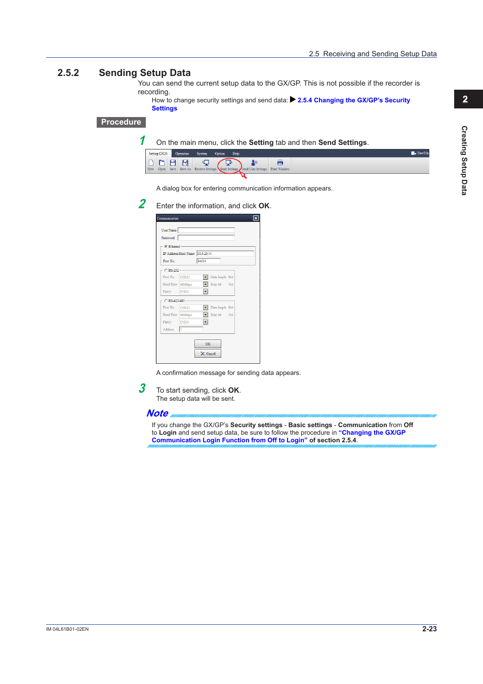 2 sending setup data, Sending setup data -23 | Yokogawa Touch Screen GP20 User Manual | Page 41 / 54