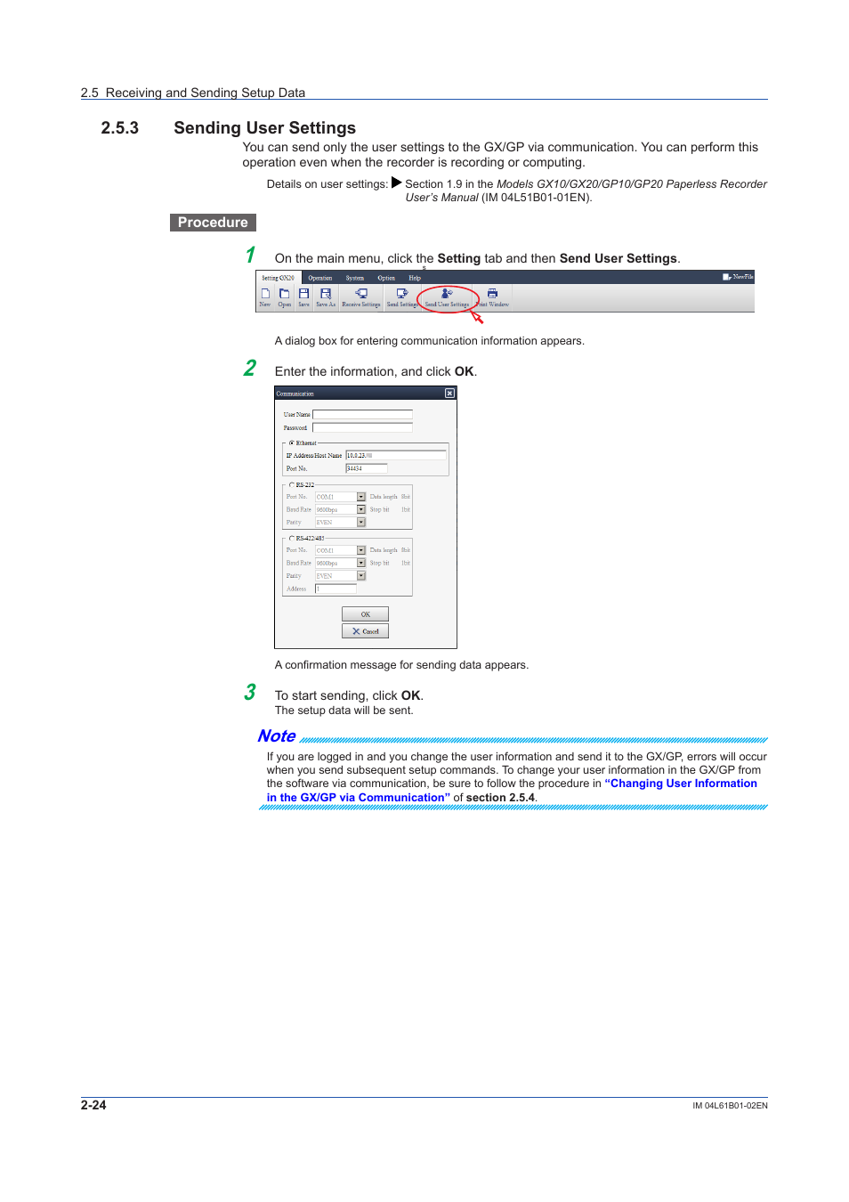 3 sending user settings, Sending user settings -24 | Yokogawa Touch Screen GP20 User Manual | Page 42 / 54