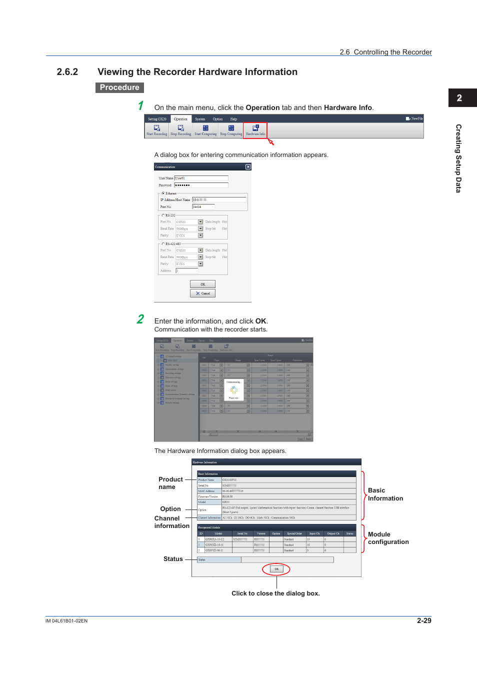 2 viewing the recorder hardware information, Viewing the recorder hardware information -29 | Yokogawa Touch Screen GP20 User Manual | Page 47 / 54