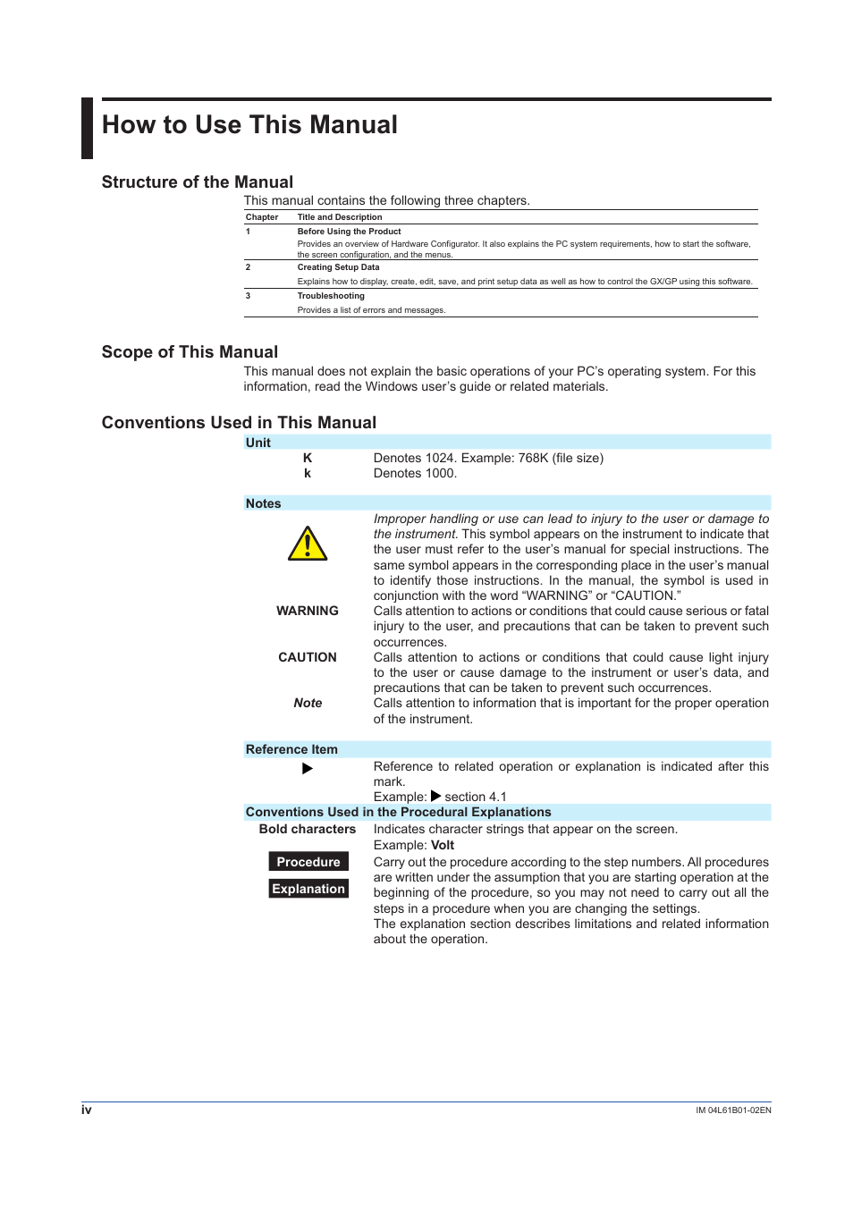 How to use this manual, Structure of the manual, Scope of this manual | Conventions used in this manual | Yokogawa Touch Screen GP20 User Manual | Page 6 / 54