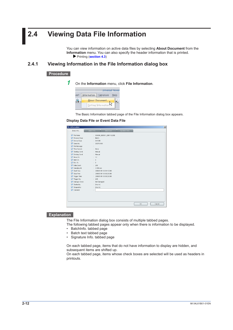 4 viewing data file information, Viewing data file information -12 | Yokogawa Touch Screen GP20 User Manual | Page 28 / 98
