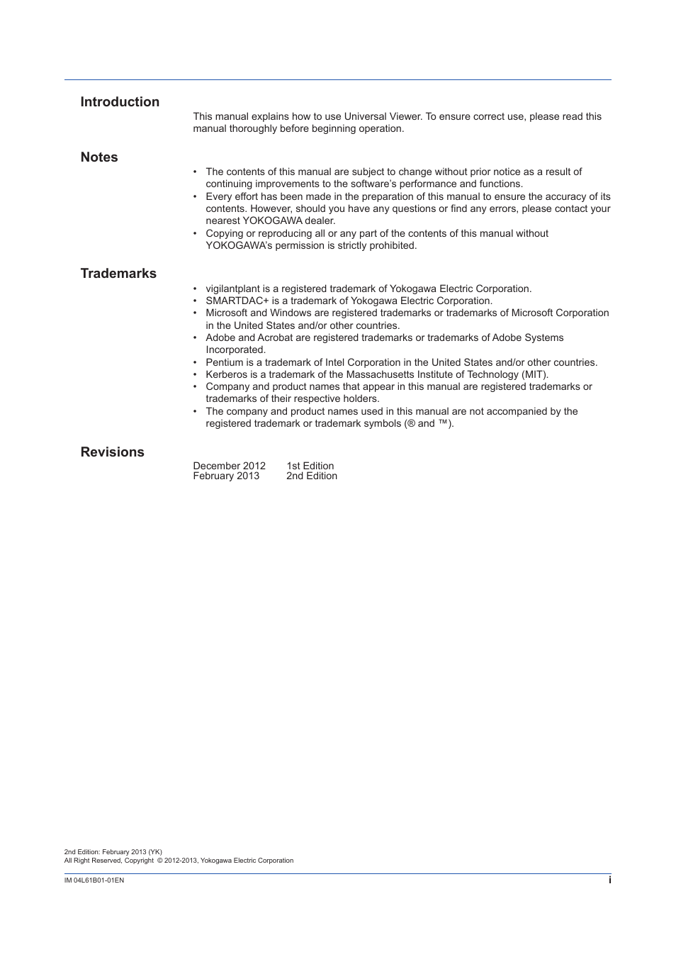 Introduction, Trademarks, Revisions | Yokogawa Touch Screen GP20 User Manual | Page 3 / 98