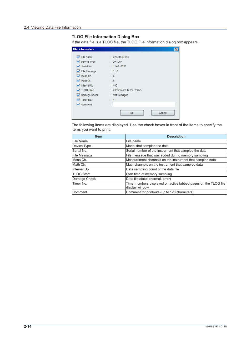 Tlog file information dialog box | Yokogawa Touch Screen GP20 User Manual | Page 30 / 98