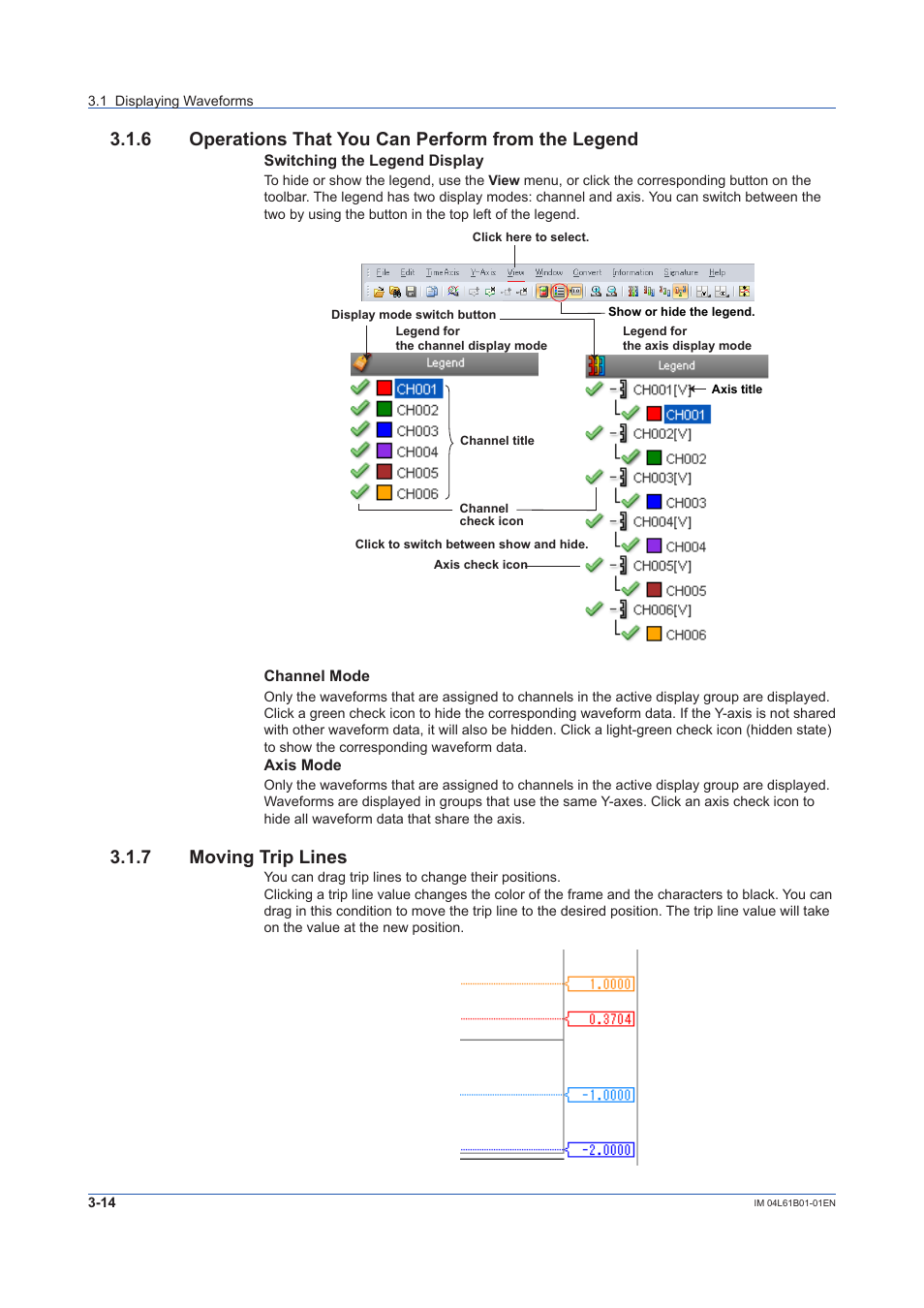 6 operations that you can perform from the legend, 7 moving trip lines, Moving trip lines -14 | Yokogawa Touch Screen GP20 User Manual | Page 44 / 98