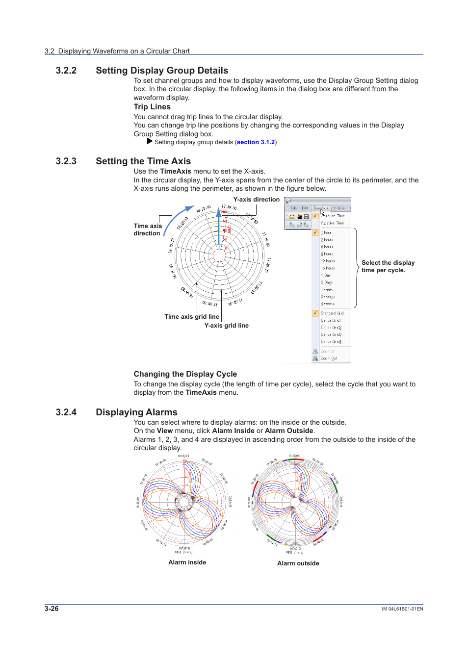 2 setting display group details, 3 setting the time axis, 4 displaying alarms | Setting display group details -26, Setting the time axis -26, Displaying alarms -26 | Yokogawa Touch Screen GP20 User Manual | Page 56 / 98