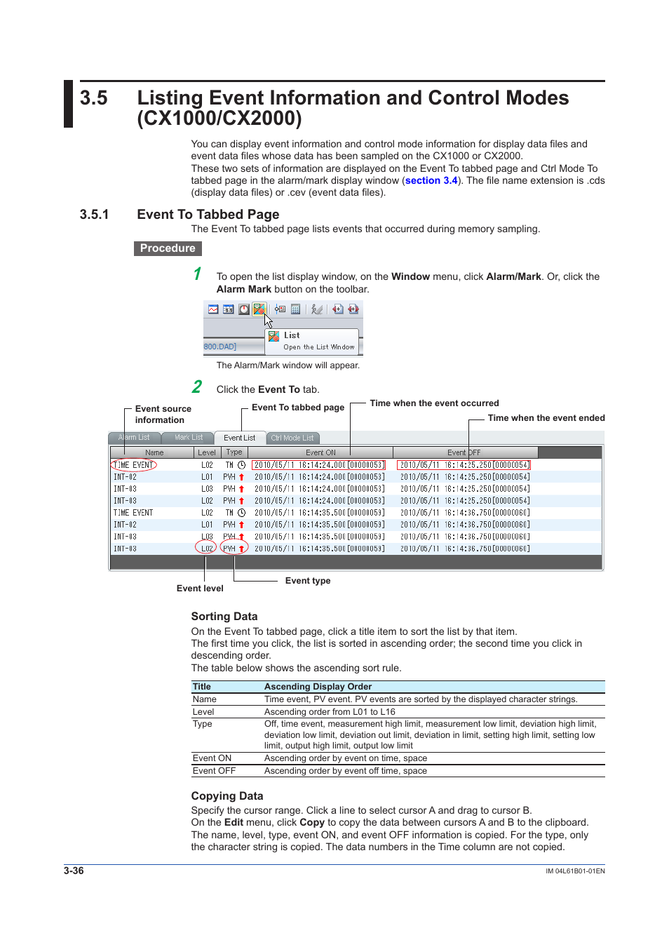 Section 3.5, 1 event to tabbed page | Yokogawa Touch Screen GP20 User Manual | Page 66 / 98