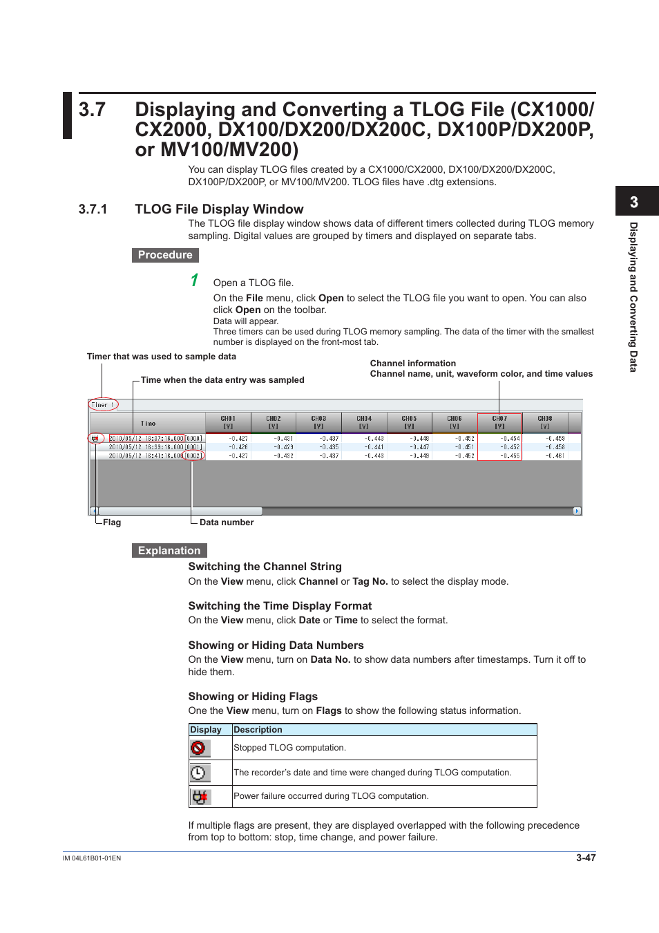 1 tlog file display window, Tlog file display window -47 | Yokogawa Touch Screen GP20 User Manual | Page 77 / 98