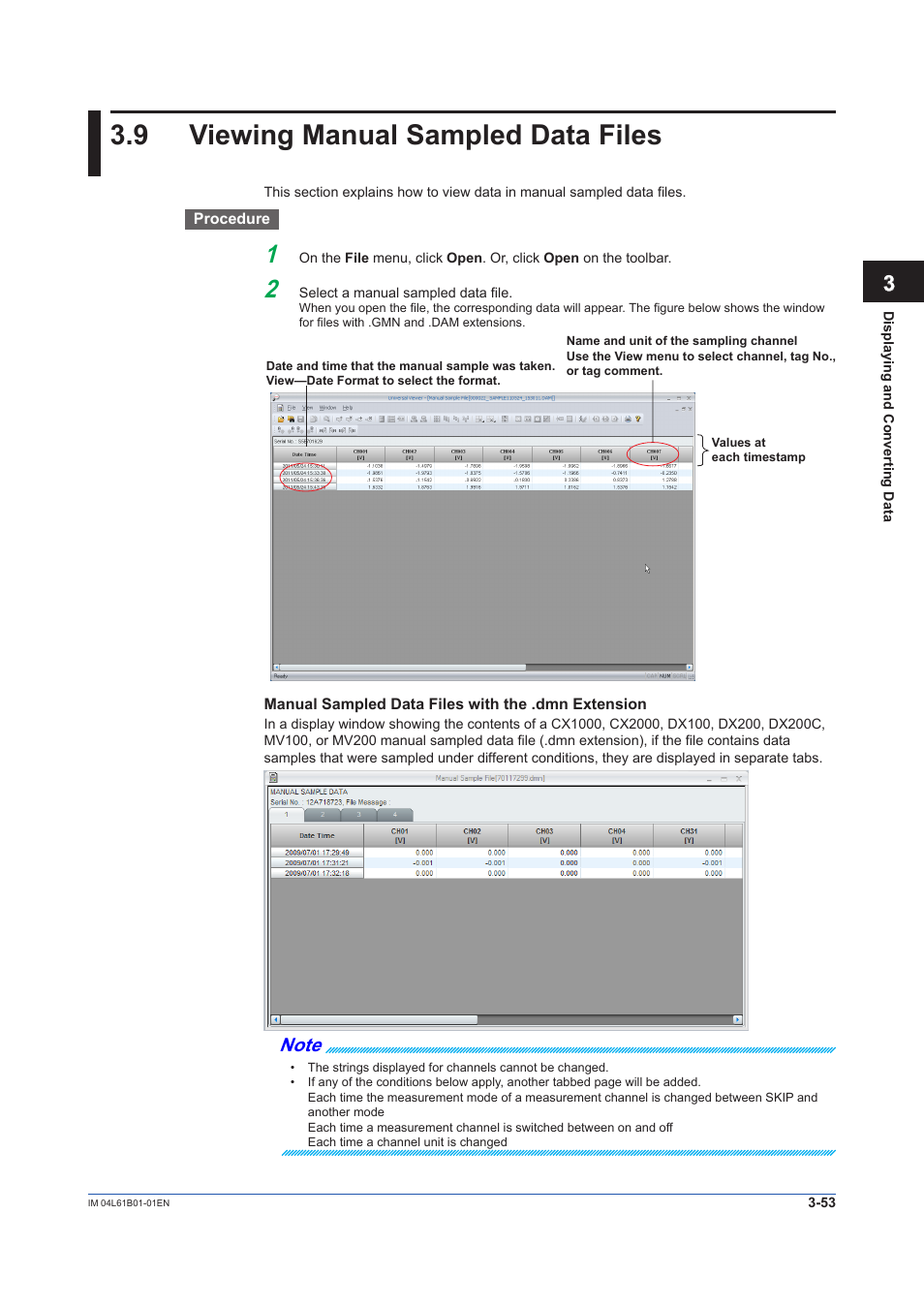 9 viewing manual sampled data files, Viewing manual sampled data files -53 | Yokogawa Touch Screen GP20 User Manual | Page 83 / 98