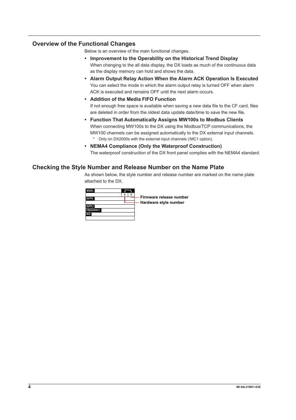 Overview of the functional changes, Addition of the media fifo function | Yokogawa Removable Chassis DX1000N User Manual | Page 4 / 23