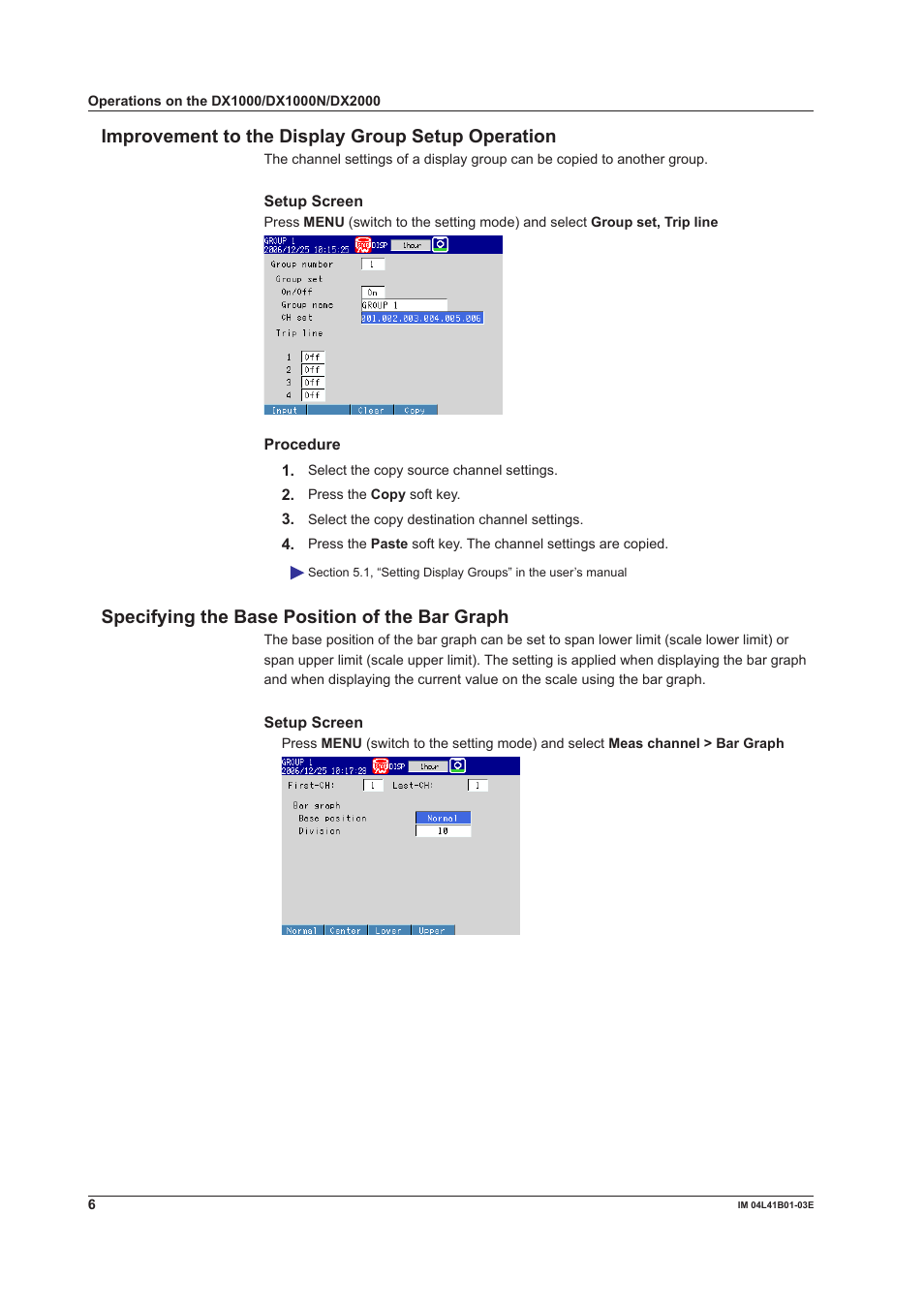 Improvement to the display group setup operation, Specifying the base position of the bar graph | Yokogawa Removable Chassis DX1000N User Manual | Page 6 / 23