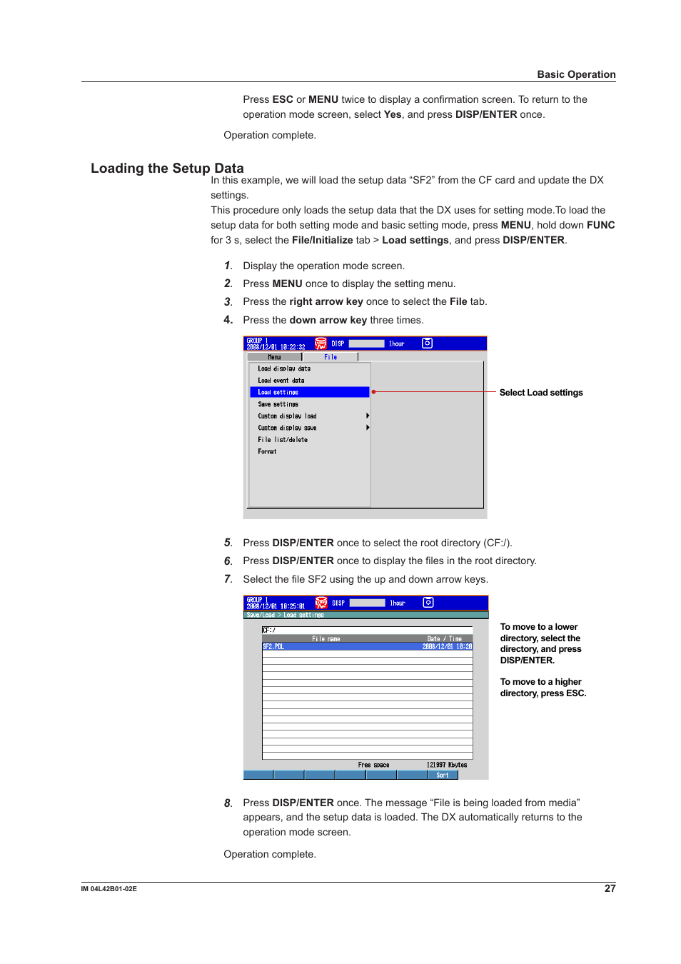 Loading the setup data | Yokogawa Button Operated DX2000 User Manual | Page 29 / 97