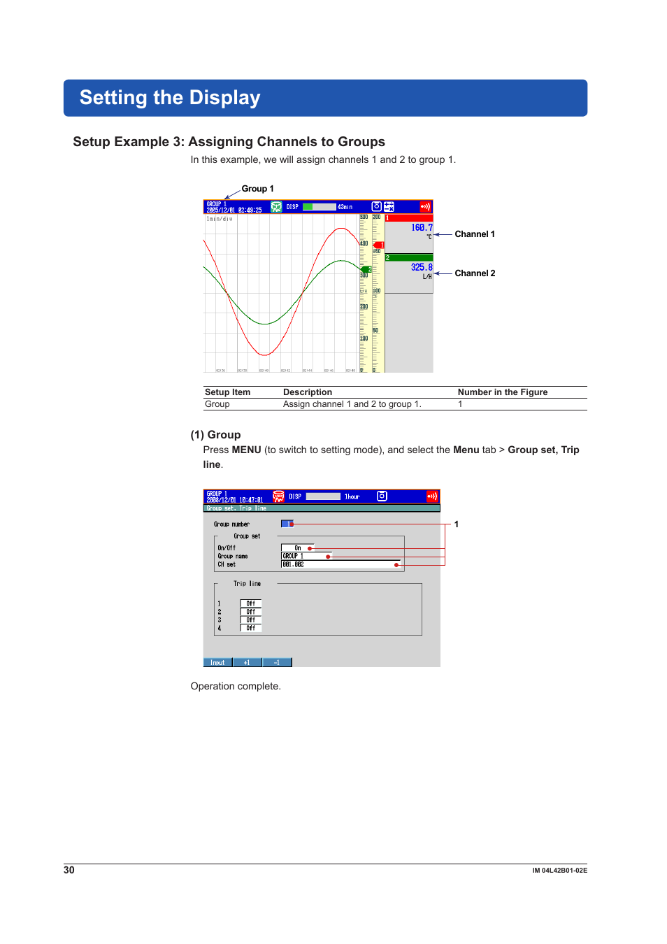 Setting the display, Setup example 3: assigning channels to groups | Yokogawa Button Operated DX2000 User Manual | Page 32 / 97