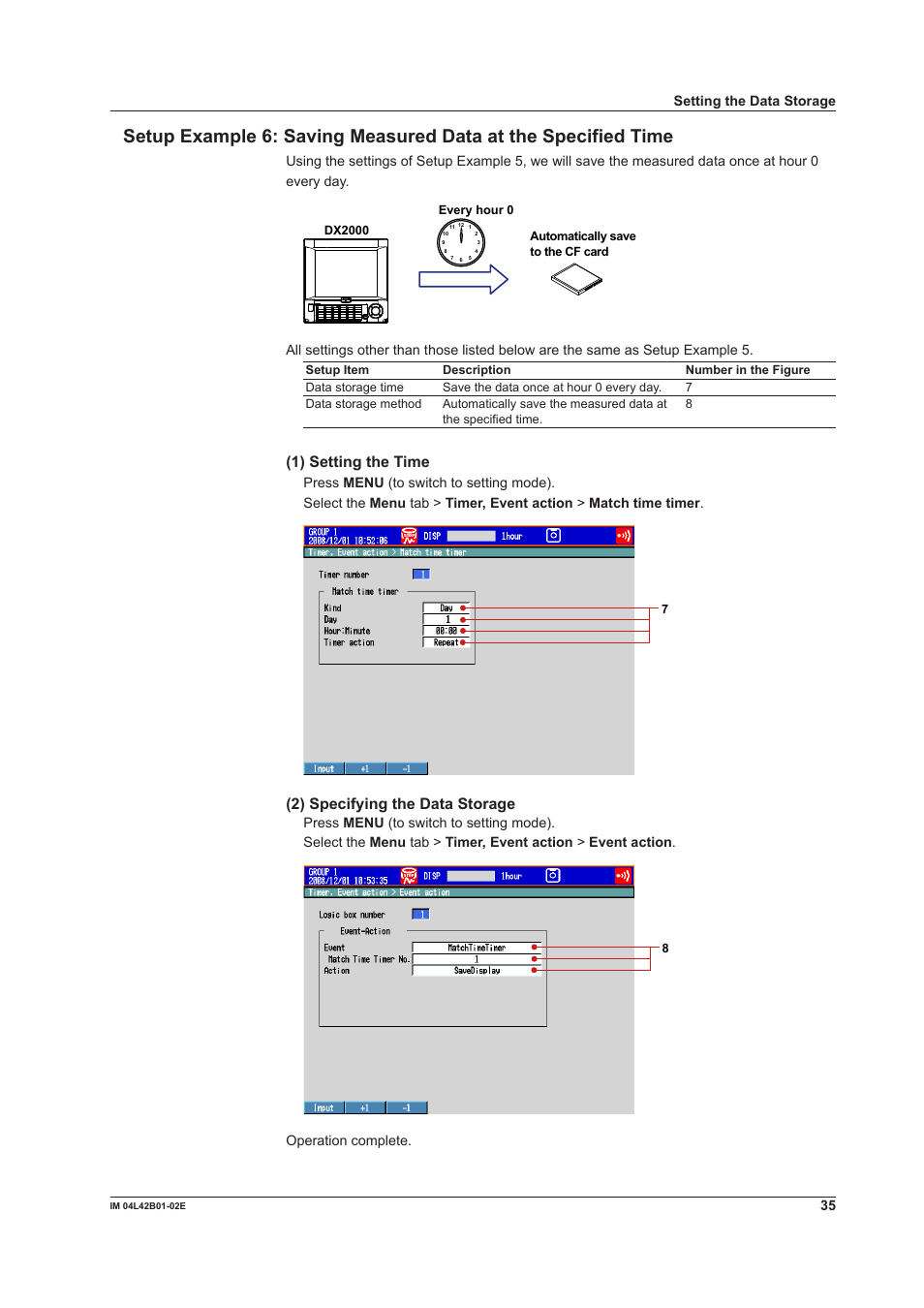 1) setting the time, 2) specifying the data storage | Yokogawa Button Operated DX2000 User Manual | Page 37 / 97