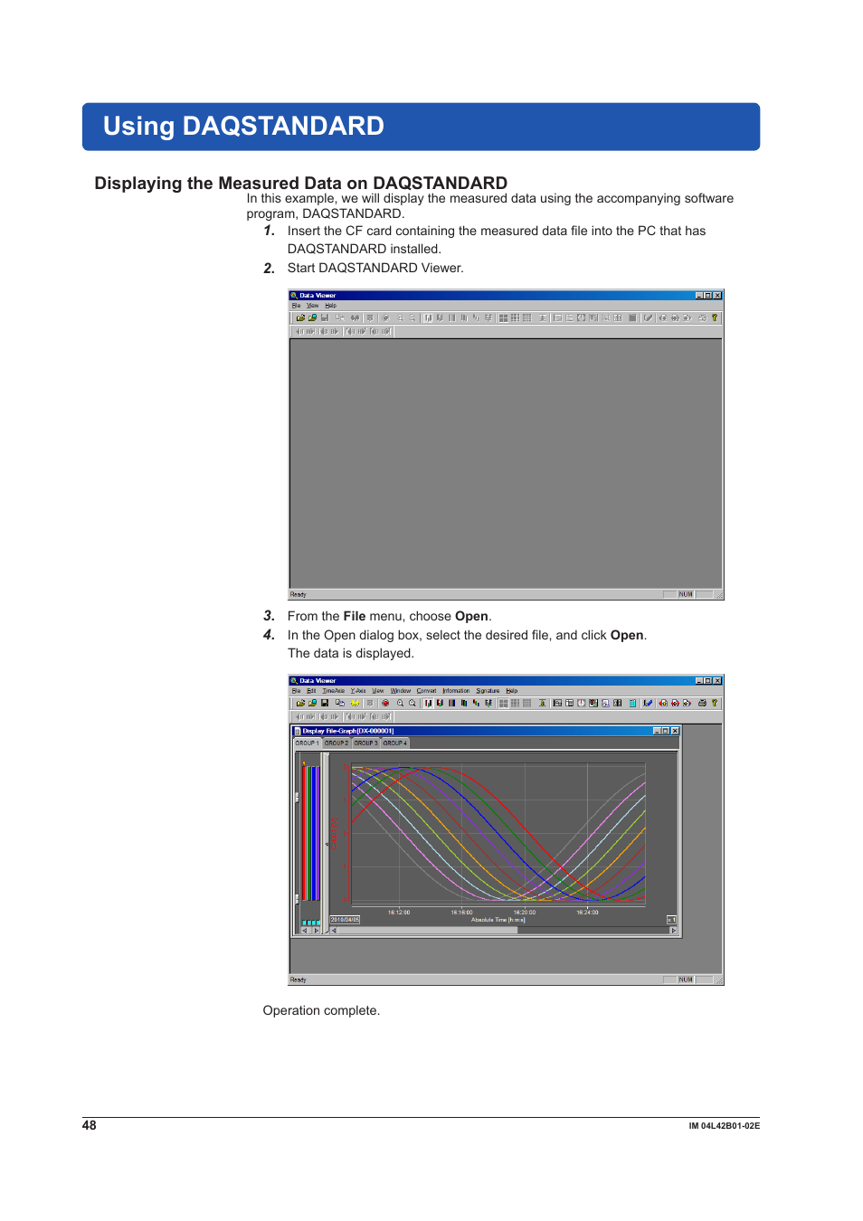 Using daqstandard, Displaying the measured data on daqstandard | Yokogawa Button Operated DX2000 User Manual | Page 50 / 97