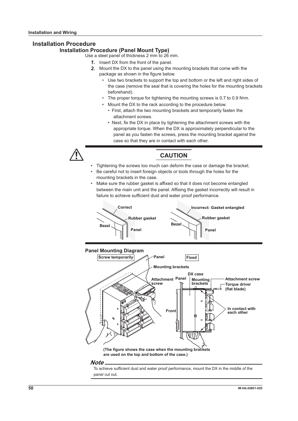 Installation procedure, Caution, Installation procedure (panel mount type) | Yokogawa Button Operated DX2000 User Manual | Page 52 / 97