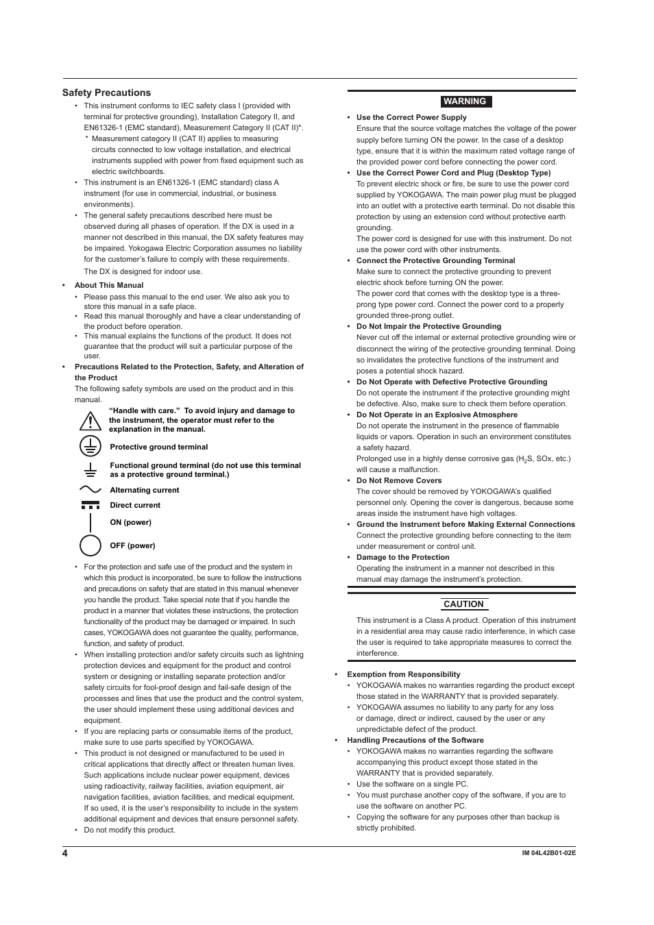 Safety precautions | Yokogawa Button Operated DX2000 User Manual | Page 6 / 97