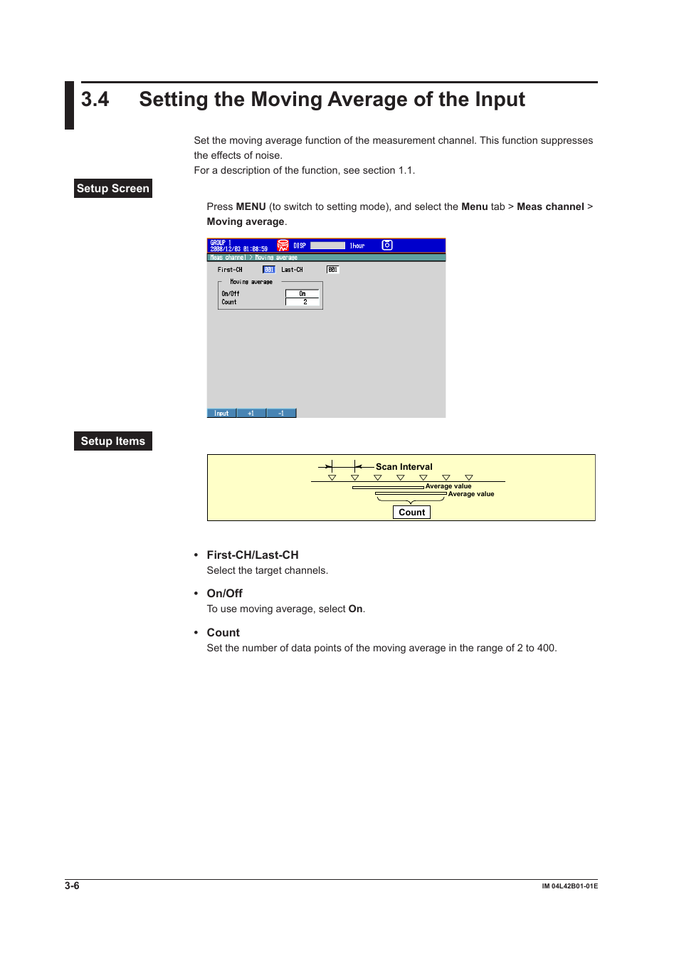 4 setting the moving average of the input, Setting the moving average of the input -6 | Yokogawa Button Operated DX2000 User Manual | Page 102 / 359