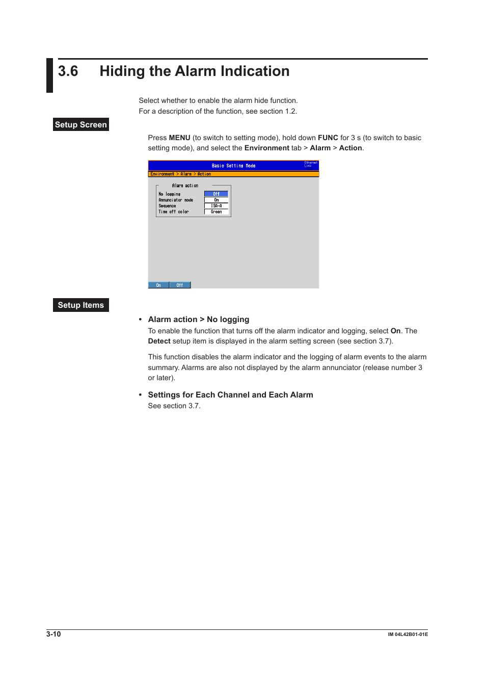 6 hiding the alarm indication, Hiding the alarm indication -10 | Yokogawa Button Operated DX2000 User Manual | Page 106 / 359