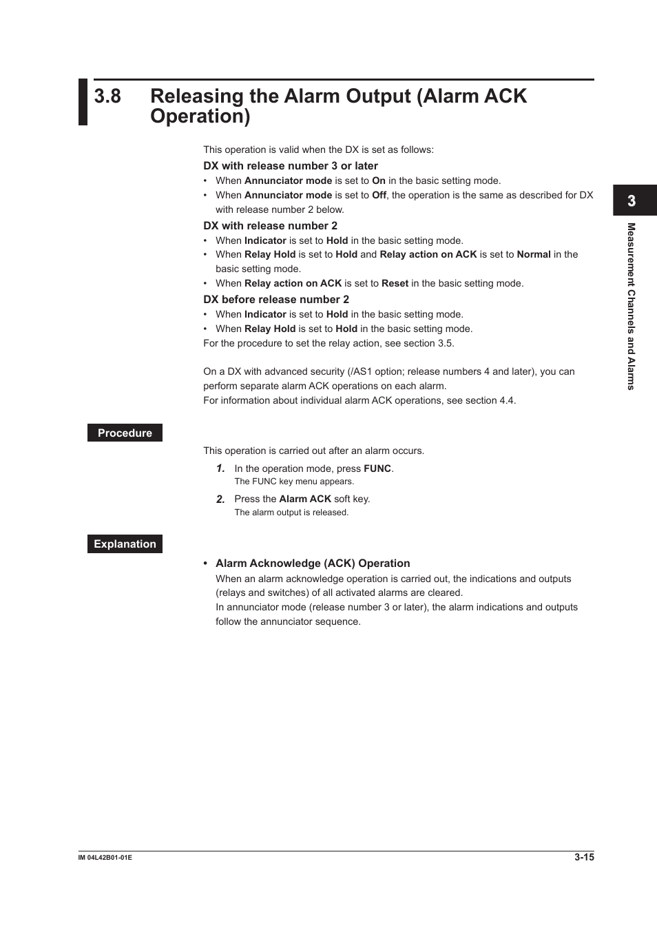 8 releasing the alarm output (alarm ack operation) | Yokogawa Button Operated DX2000 User Manual | Page 111 / 359