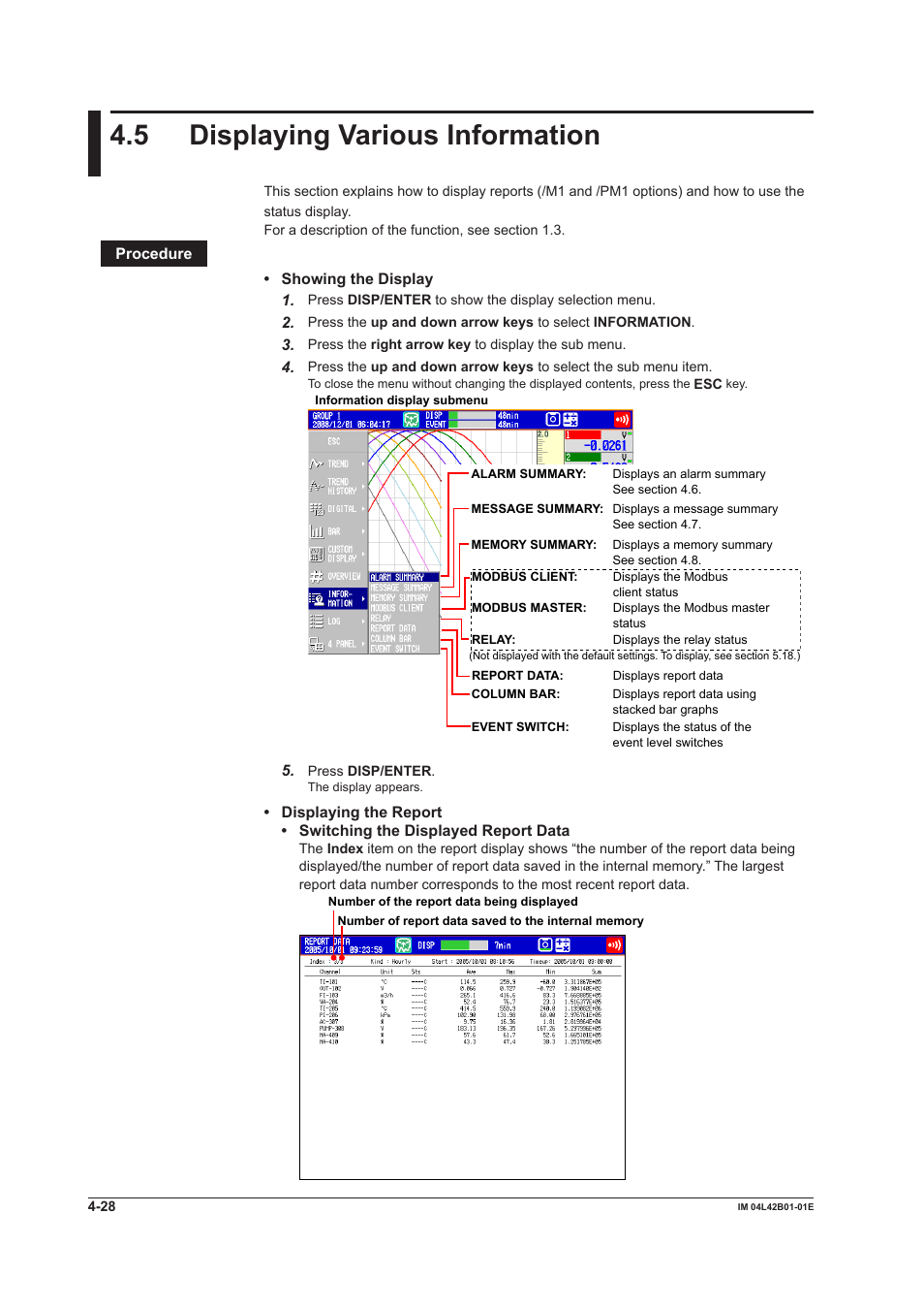 5 displaying various information, Displaying various information -28 | Yokogawa Button Operated DX2000 User Manual | Page 157 / 359