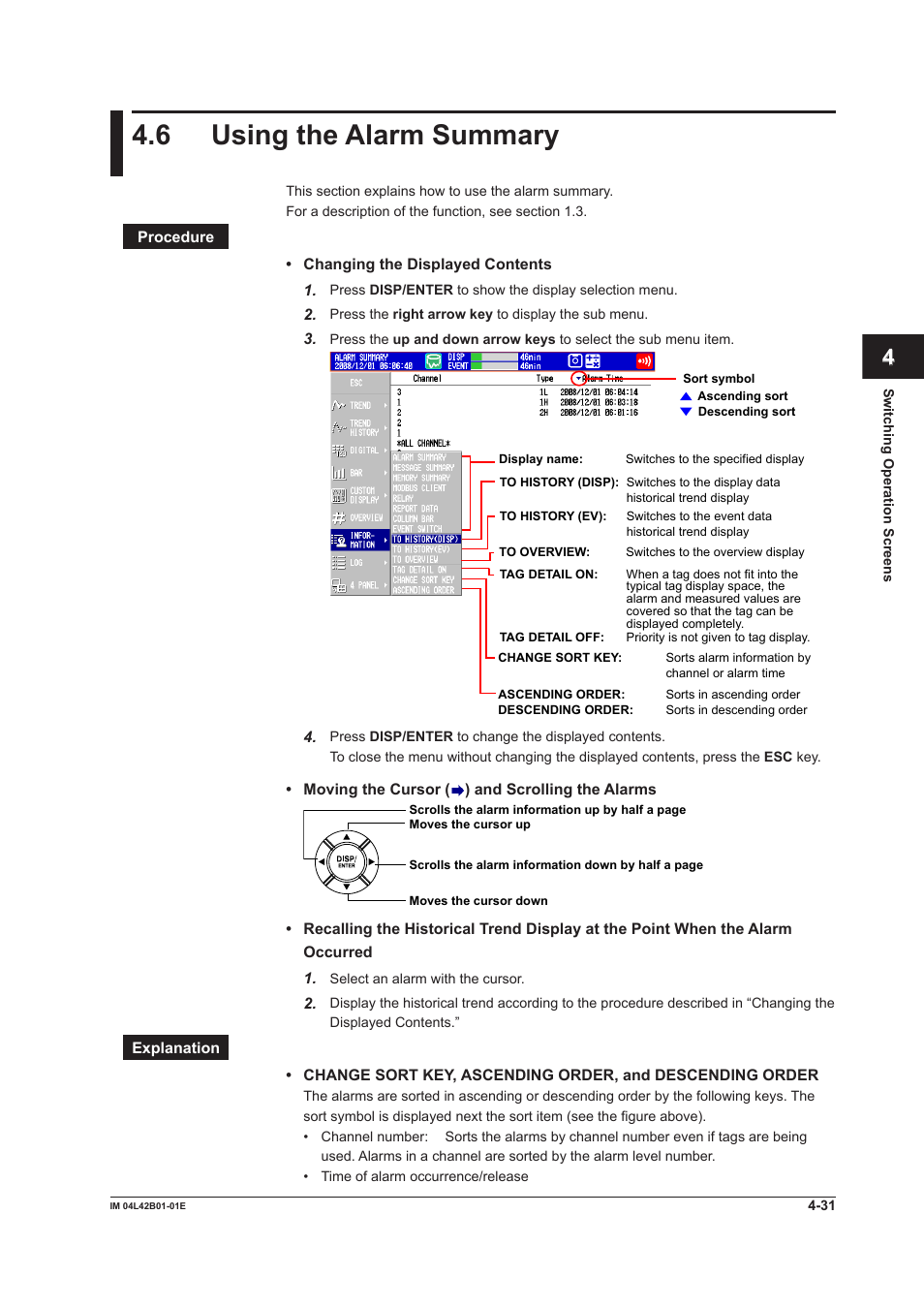 6 using the alarm summary, Using the alarm summary -31, App index | Yokogawa Button Operated DX2000 User Manual | Page 160 / 359