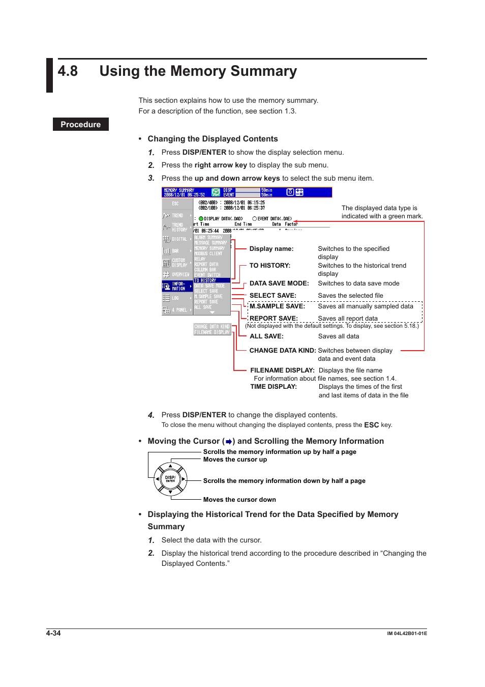 8 using the memory summary, Using the memory summary -34 | Yokogawa Button Operated DX2000 User Manual | Page 163 / 359