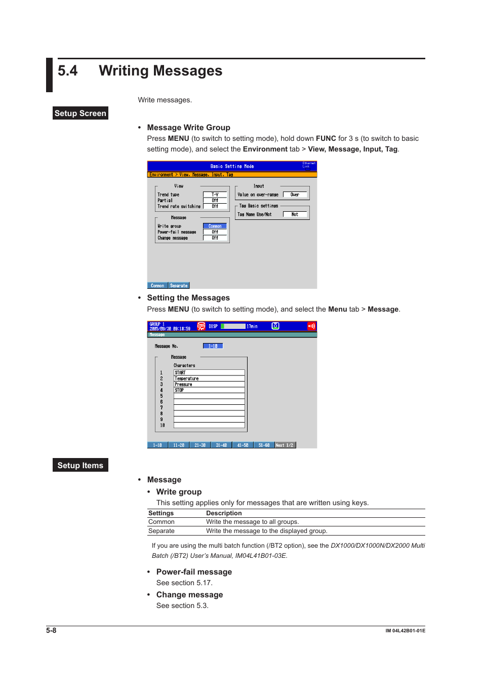 4 writing messages, Writing messages -8 | Yokogawa Button Operated DX2000 User Manual | Page 185 / 359