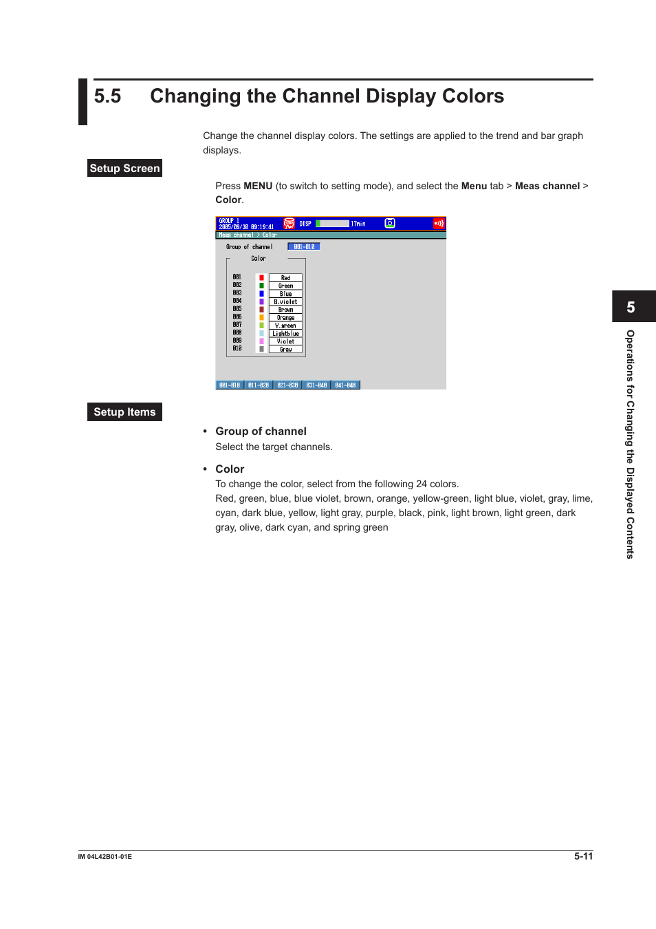 5 changing the channel display colors, Changing the channel display colors -11 | Yokogawa Button Operated DX2000 User Manual | Page 188 / 359