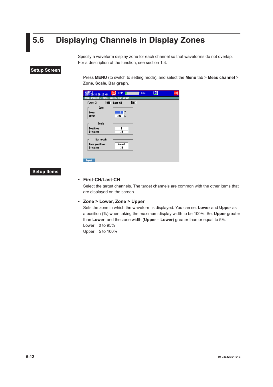 6 displaying channels in display zones, Displaying channels in display zones -12 | Yokogawa Button Operated DX2000 User Manual | Page 189 / 359