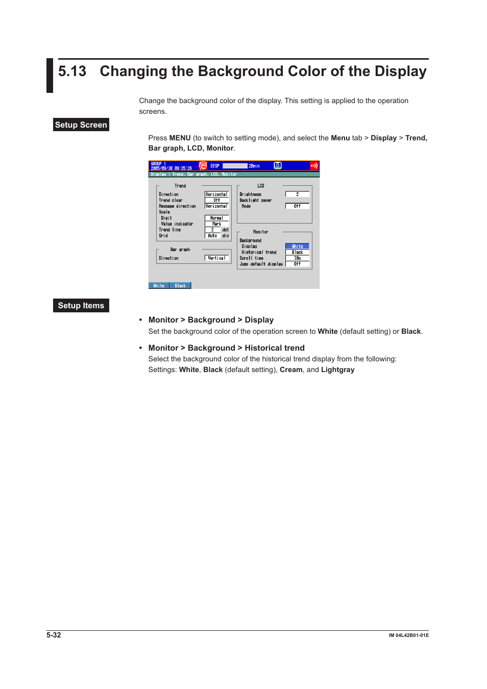 13 changing the background color of the display, Changing the background color of the display -32 | Yokogawa Button Operated DX2000 User Manual | Page 209 / 359