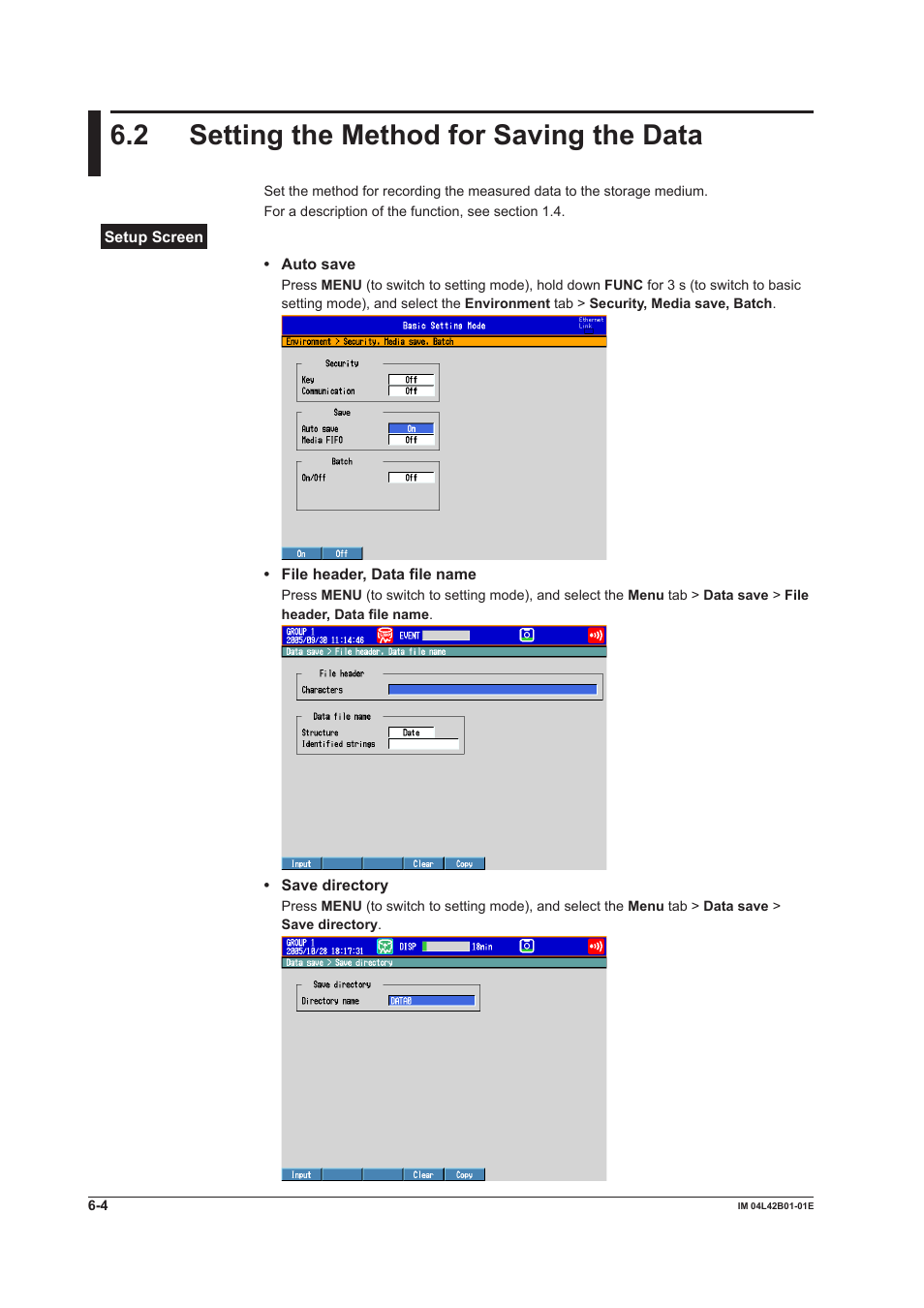 2 setting the method for saving the data, Setting the method for saving the data -4 | Yokogawa Button Operated DX2000 User Manual | Page 224 / 359