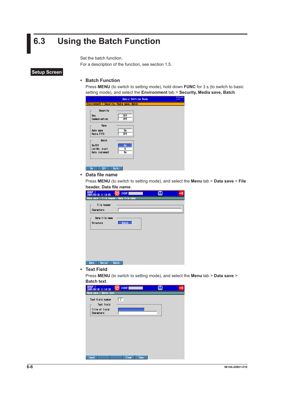 3 using the batch function, Using the batch function -6 | Yokogawa Button Operated DX2000 User Manual | Page 226 / 359